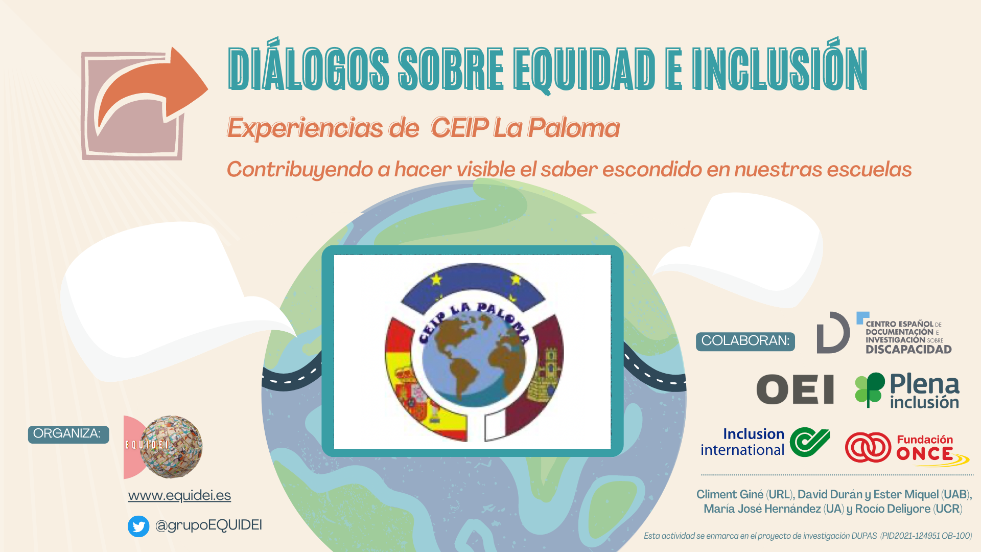 Portada de la sesión sobre Diálogos sobre Equidad e Inclusión. Experiencia del CEIP La Paloma