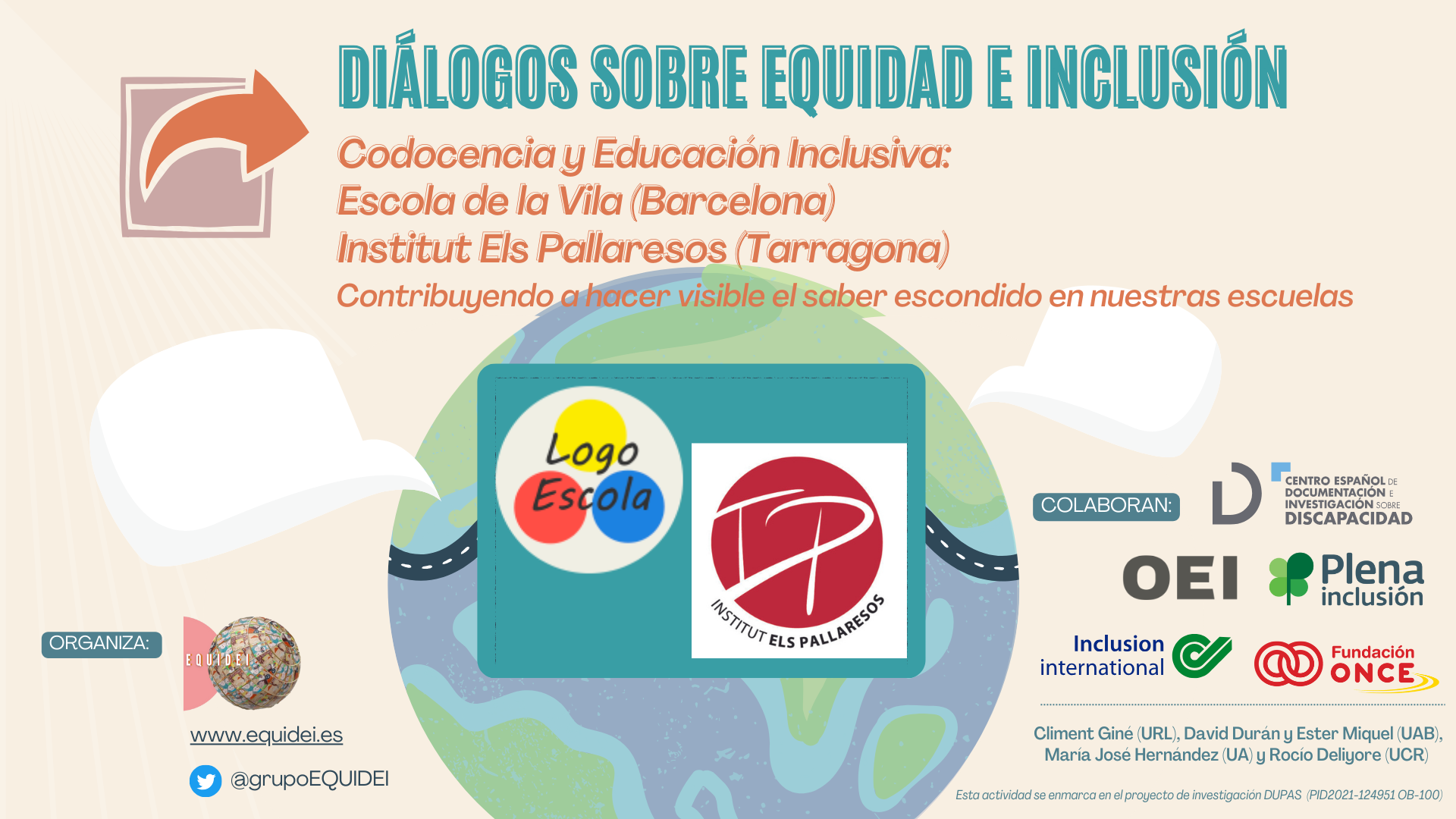 Portada de la sesión sobre Diálogos sobre Equidad e Inclusión. Experiencia del IES Padresos, Tarragona