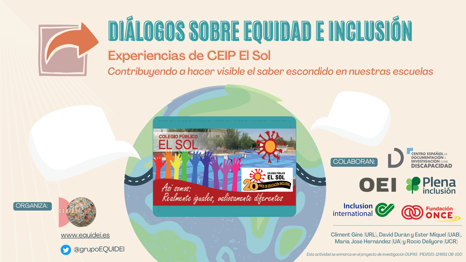 Portada de la sesión sobre Diálogos sobre Equidad e Inclusión. Experiencia del CEIP El Sol
