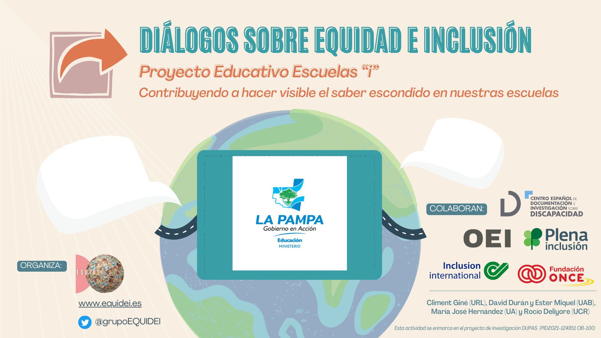 Portada de la sesión sobre Diálogos sobre Equidad e Inclusión. Experiencia del Proyecto Educativo Escuelas