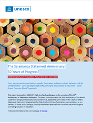 Capa do relatório da UNESCO sobre a Conferência de Salamanca trinta anos depois