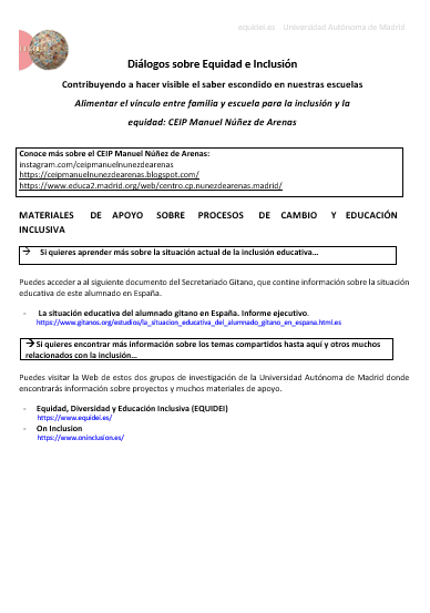 Ficha informativa de una la sesiones sobre Diálogos sobre Equidad e Inclusión