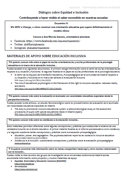 Ficha informativa de una de la sesiones sobre Diálogos sobre Equidad e Inclusión
