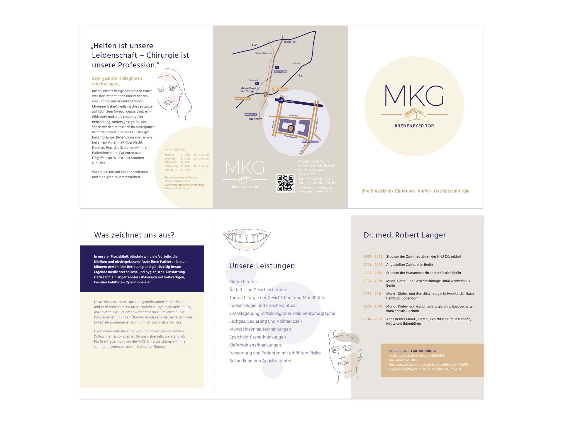Einführungsflyer der Praxis Bredeneyer Tor mit Infos und Anfahrtskizze.
