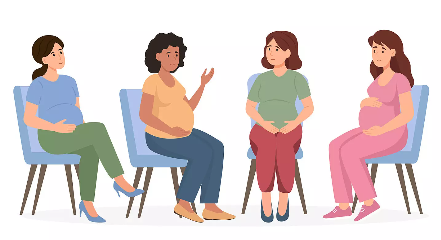 Hexagone mit Piktogrammen zum Thema Schwangerschaft und Versorgung