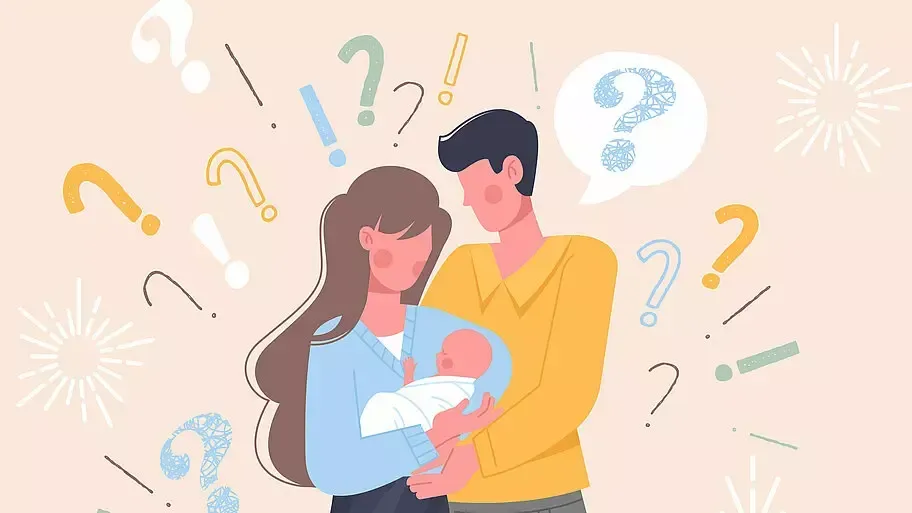 Hexagone mit Piktogrammen zum Thema Schwangerschaft und Versorgung