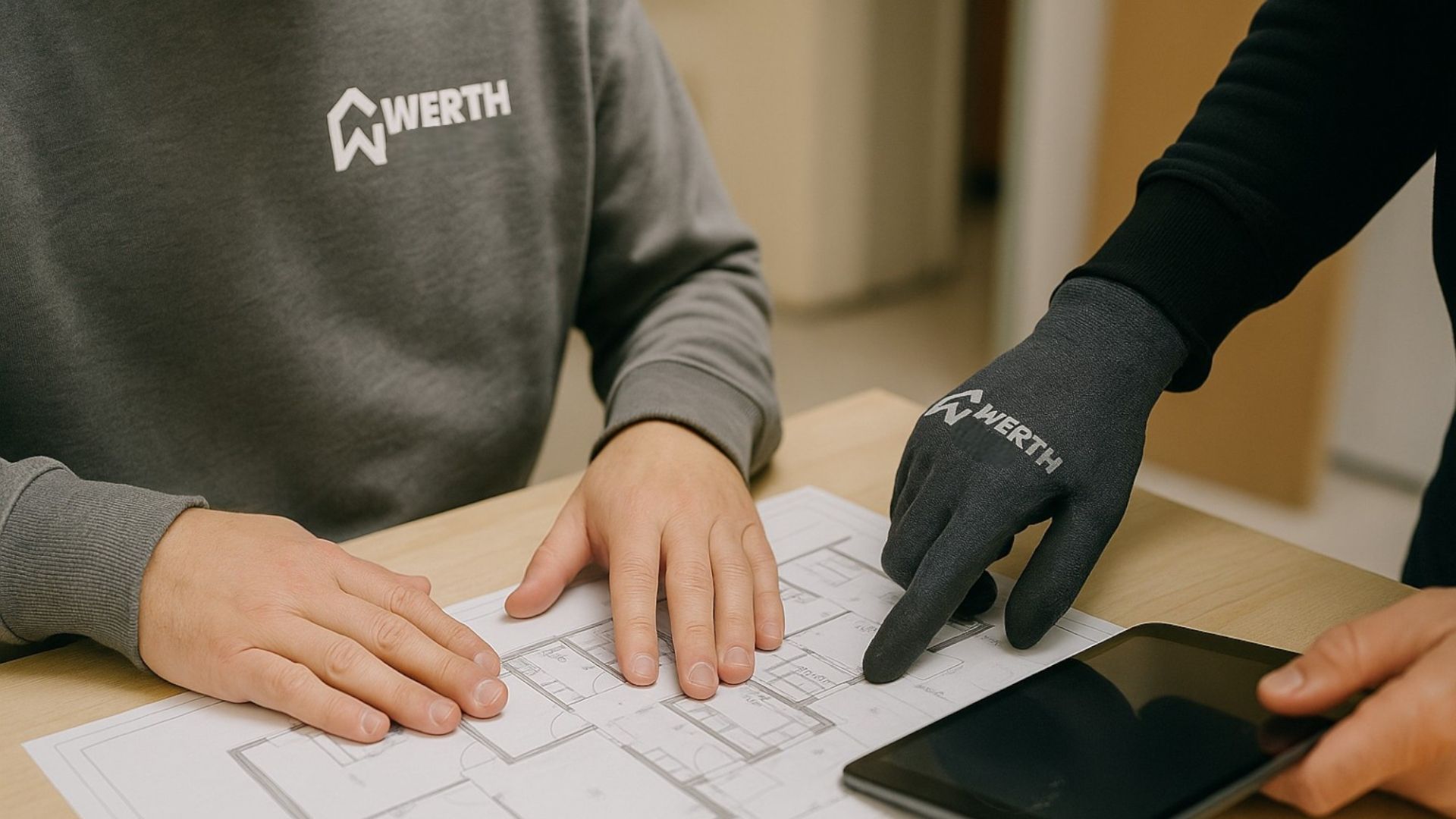 Mitarbeiter mit WERTH Pullover und Handschuhe