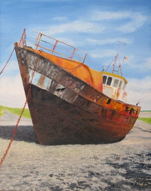 Boat at Barrow In Furness painted in oil by Richard Paul