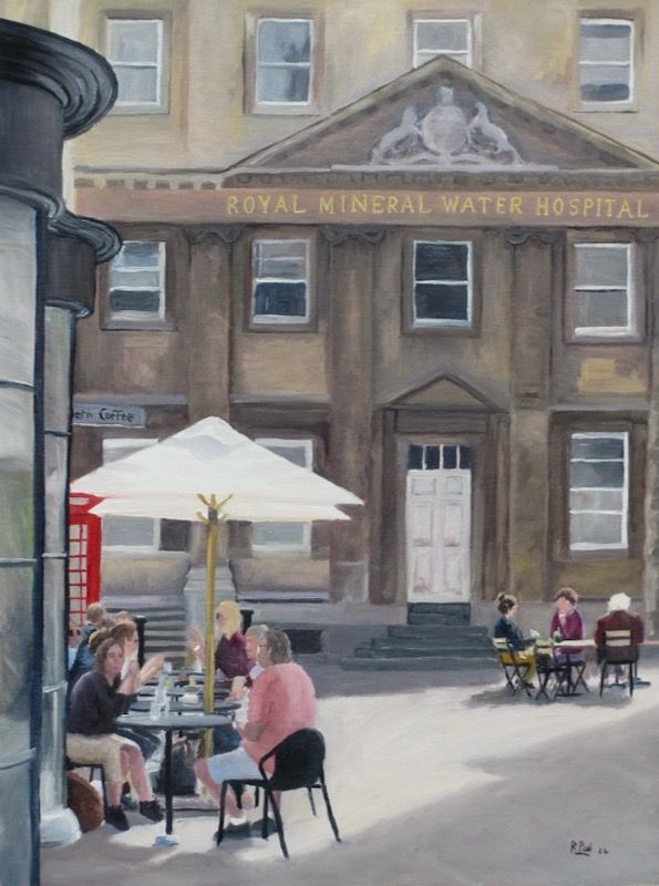 Bath Cafe Scene, painted in oil by Richard Paul