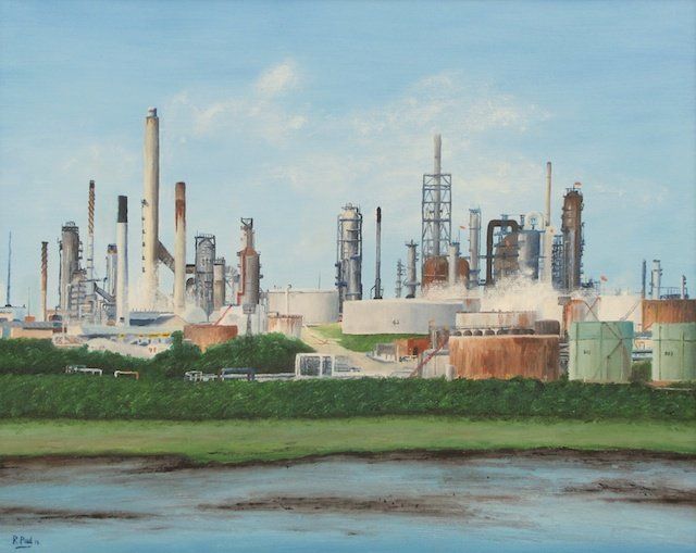 Fawley refinery painted in oil by Richard Paul