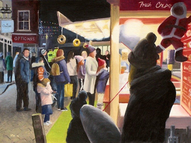 Christmas Refreshments Christmas Refreshments in Romsey painted in oil by Richard Paul