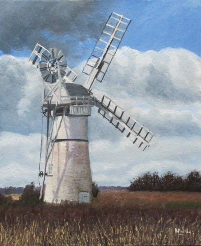 Thurne Dyke Mill, Norfolk, painted in oil by Richard Paul