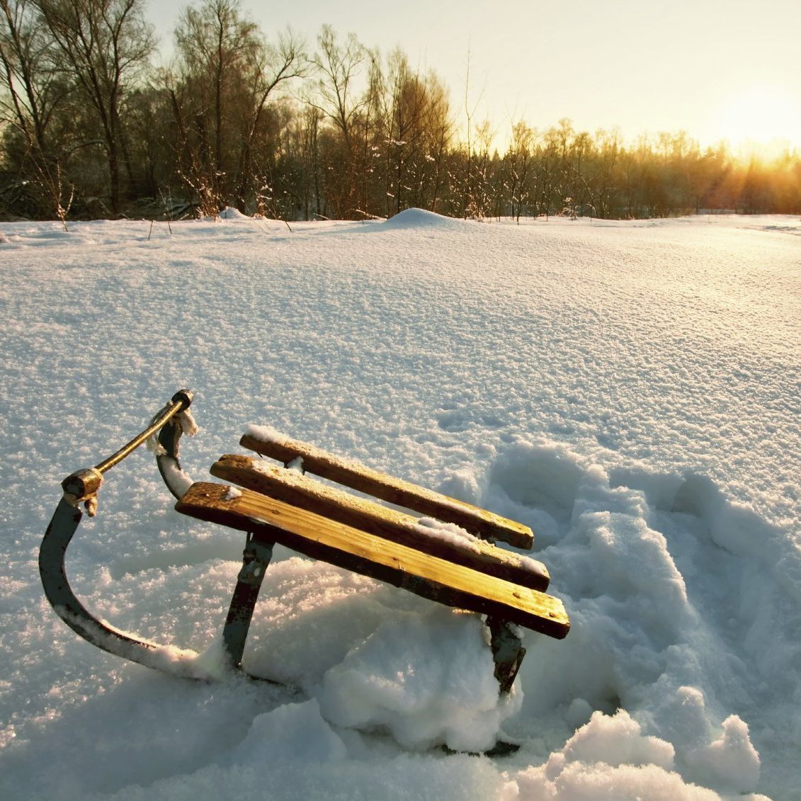 Eine Mutter zieht ihr Kind auf einem Schlitten im Schwarzwald