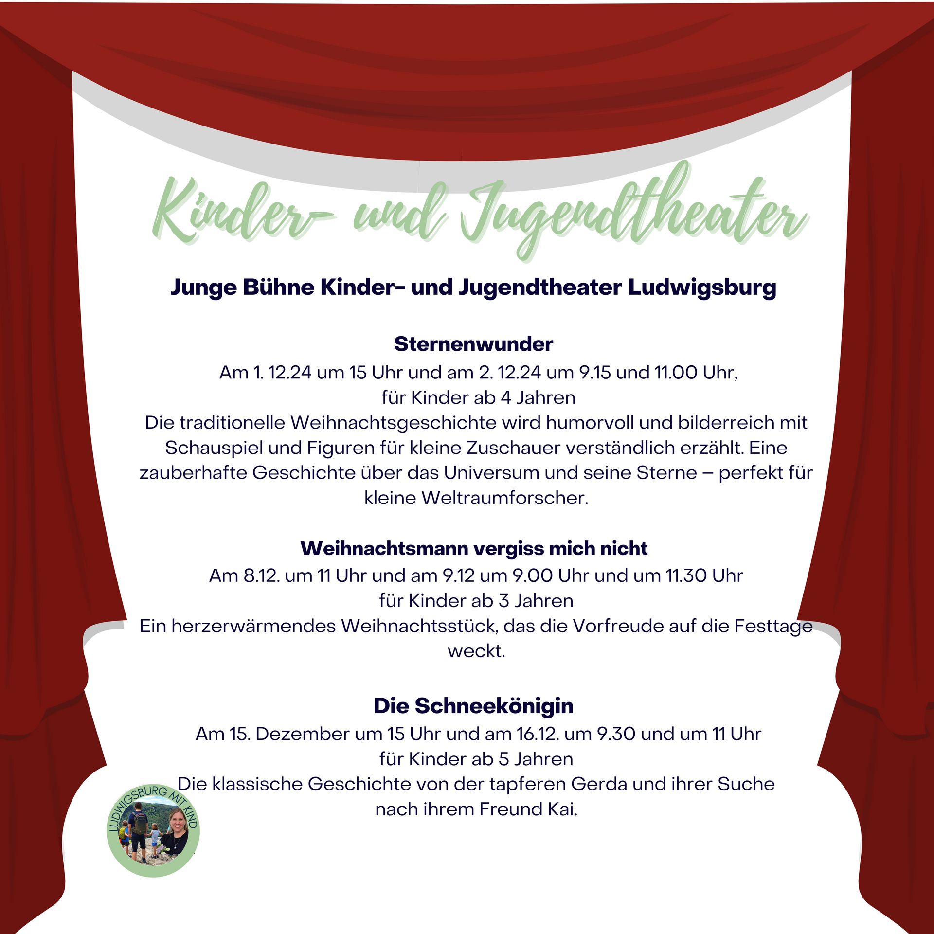 Veranstaltungen Dezember 2024 für Familien mit Kindern in Ludwigsburg, Stuttgart und Region