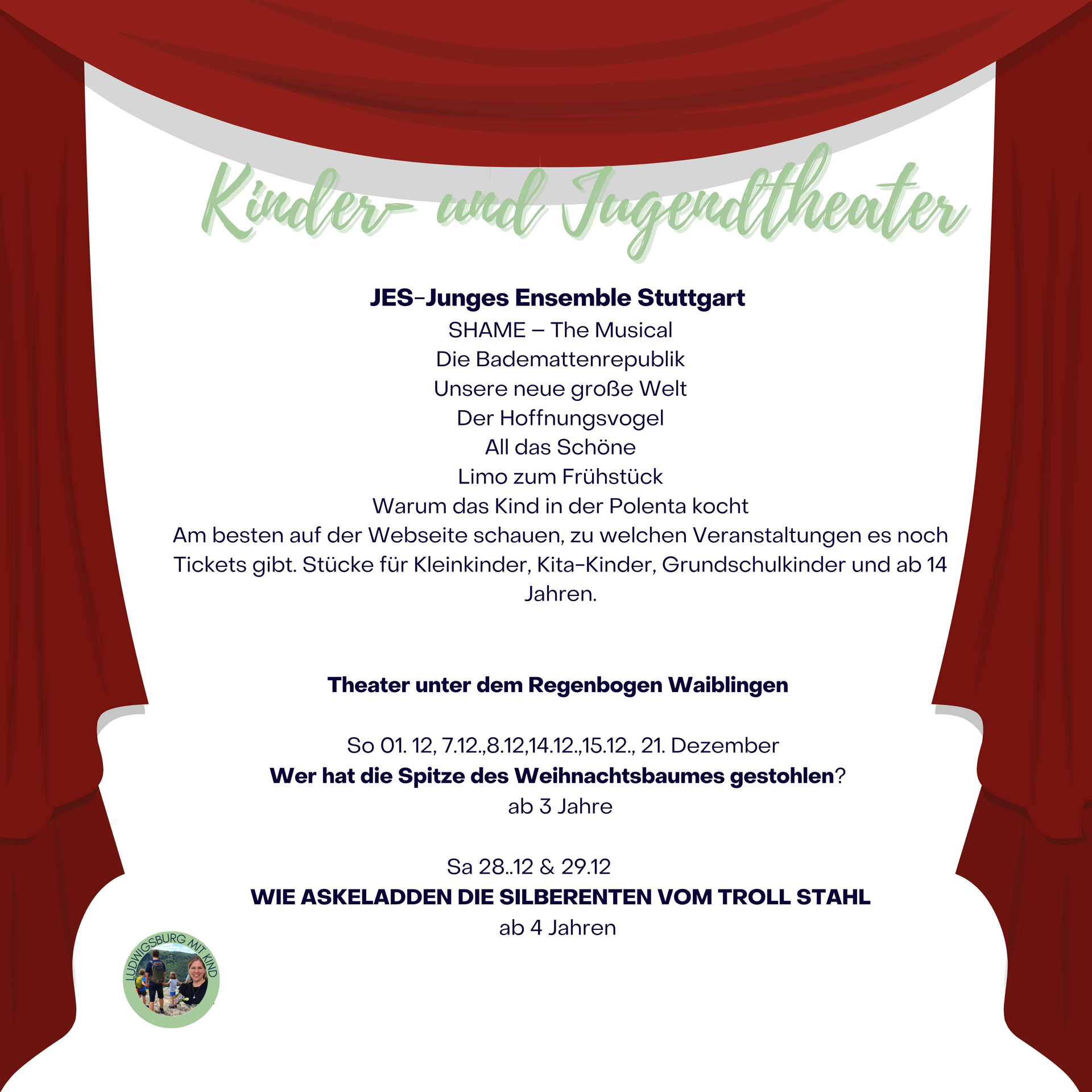 Veranstaltungen Dezember 2024 für Familien mit Kindern in Ludwigsburg, Stuttgart und Region