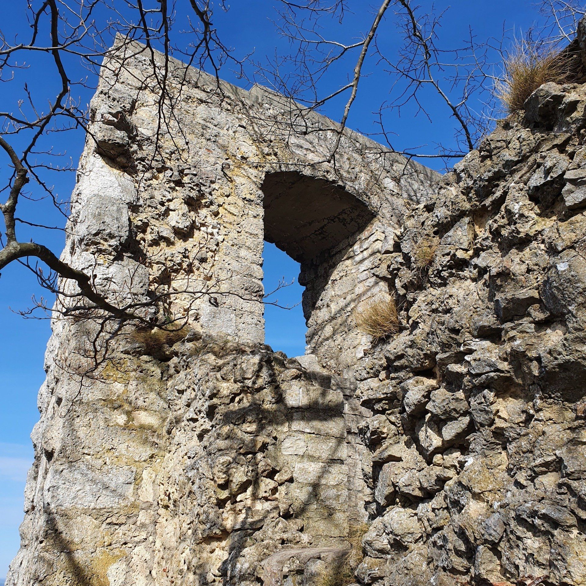 Kinder laufen durch eine Höhle bei einer Familienwanderung in Heubach auf dem Rosenstein.