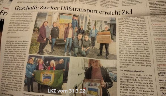 Ludwigsburger Kreiszeitung berichtet von unserer Spendenaktion für die Ukraine