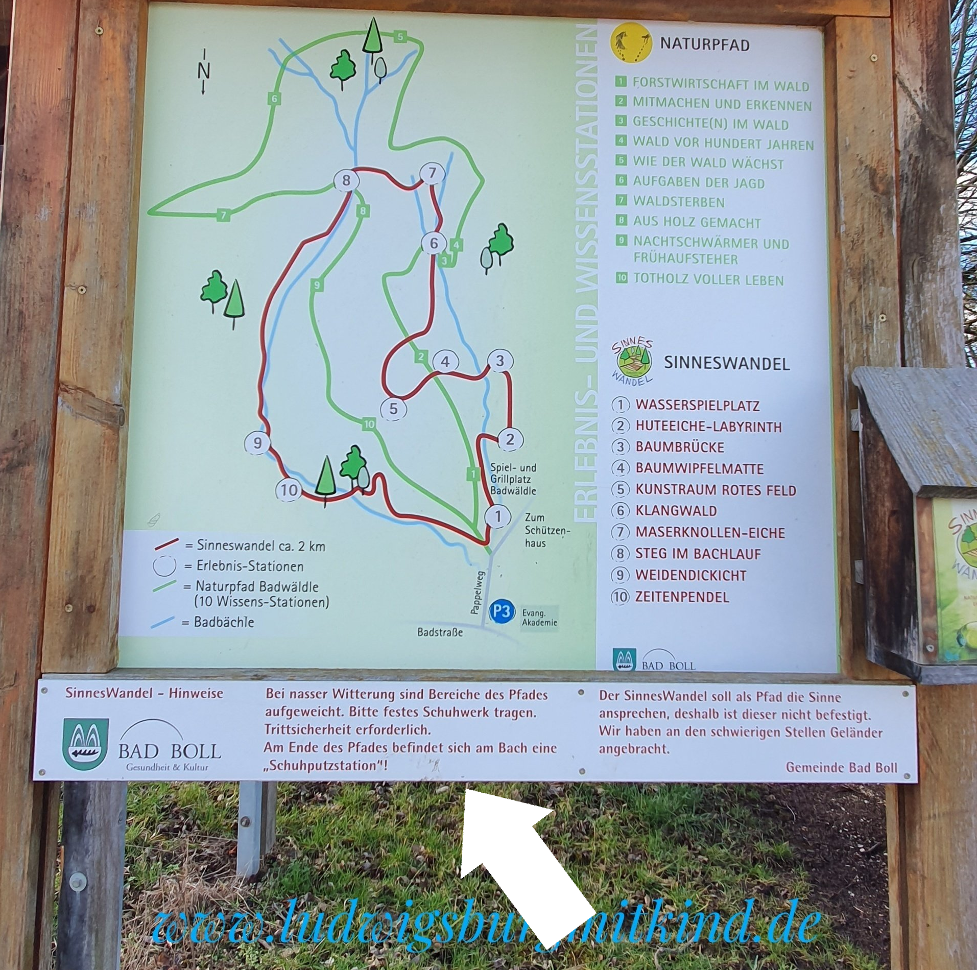 Die Karte des Walderlebnispfades Sinneswandel Bad Boll.