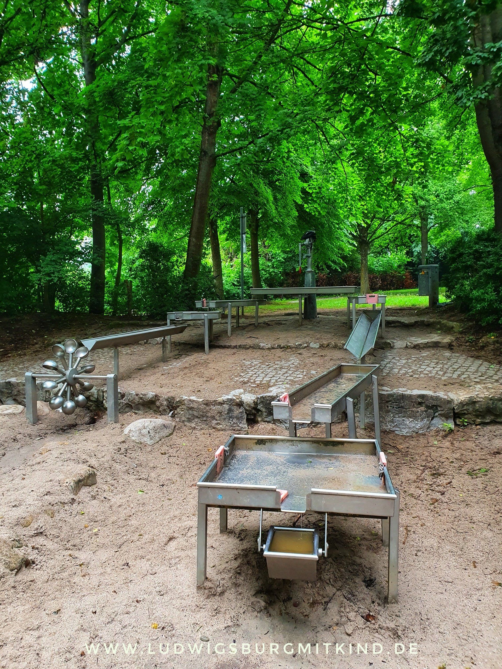 Wasserspielplatz in Ludwigsburg Hoheneck mit großer Wasserpumpe