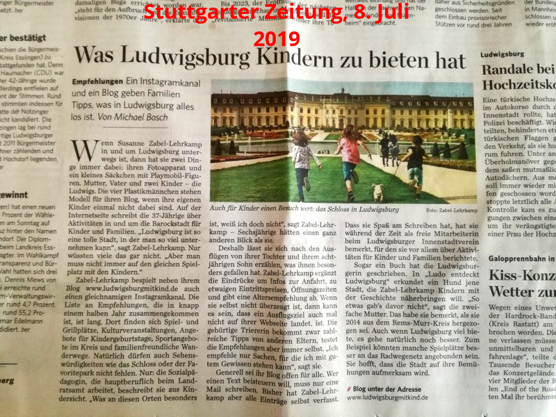 Stuttgarter Zeitung Presseartikel Familie Ausflug Ludwigsburg mit Kind Susanne Zabel-Lehrkamp Stuttgarter Zeitung Presseartikel Familie Ausflug Ludwigsburg mit Kind Susanne Zabel-Lehrkamp