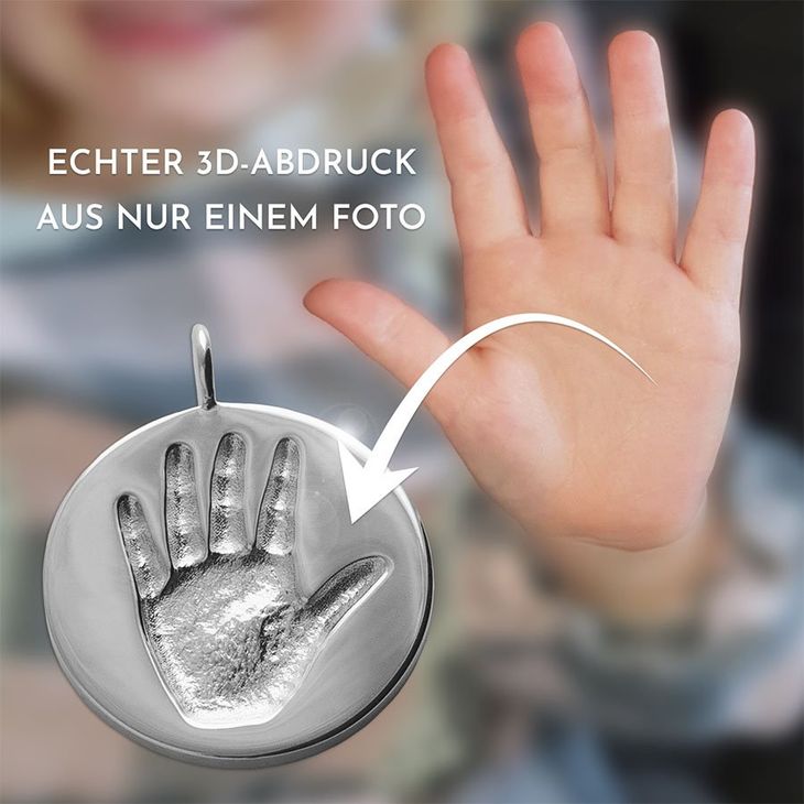 Kettenanhänger mit 3D Handabdruck vom Kind in Silber