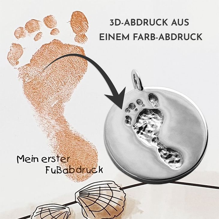 Kettenanhänger mit 3D Fußabdruck vom Baby in Silber