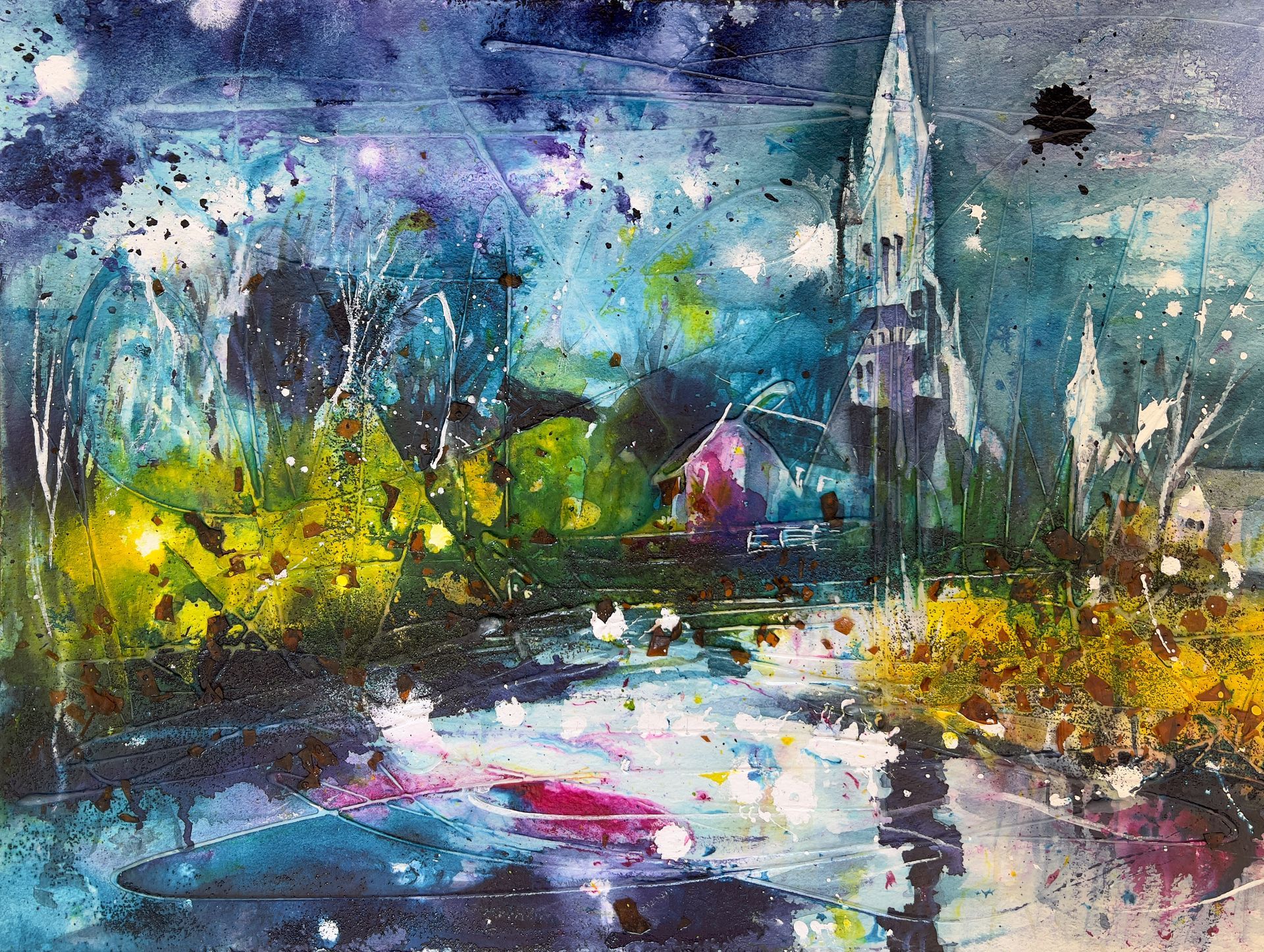 Königswiesen und Dom, Schleswig, ein Mixed Media Aquarell von Stephanie Hartstang, Atelier Südereiche, Schlei, Ostsee