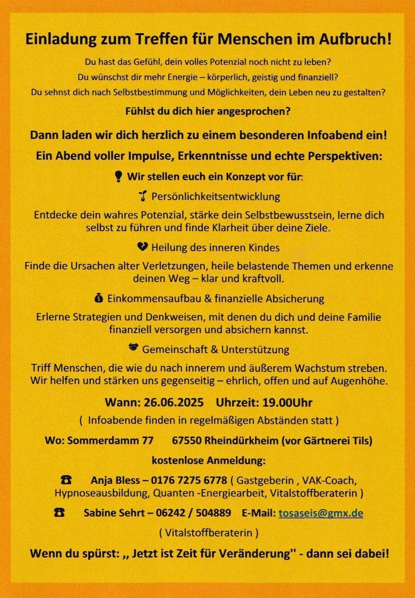 Einladung Infoabend, Persönlichkeitsentwicklung, Leady, passives Einkommen, Selbstbewusstsein stärken, Worms,