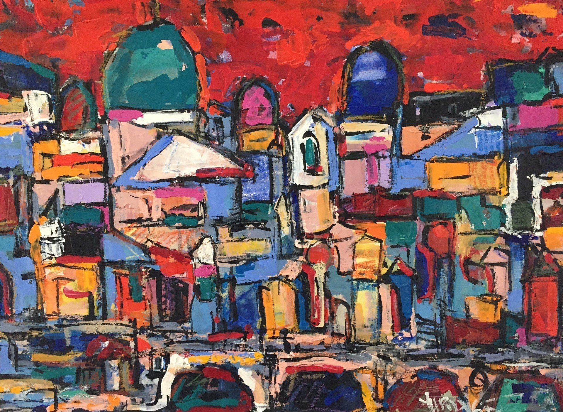 Rome in color , acrylic and oil pastel on canvas by contemporary artist len yurovsky