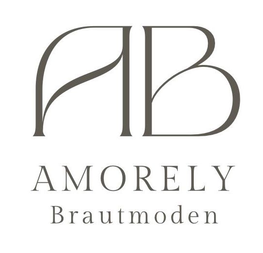 Logo von AMORELY Brautmoden mit stilisiertem Monogramm „AB“ in eleganter Serifenschrift. Darunter steht in feiner Typografie der Schriftzug „AMORELY Brautmoden“. Das Logo vermittelt einen modernen, hochwertigen Markenauftritt für exklusive Brautmode im Raum Velbert Wuppertal Düsseldorf Bochum Essen Mettmann Ratingen Hattingen NRW Ruhrgebiet