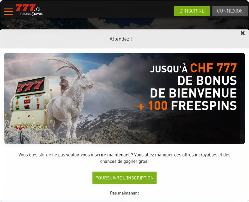 100 tours gratuits pour les nouveaux joueurs suisses sur Casino 777