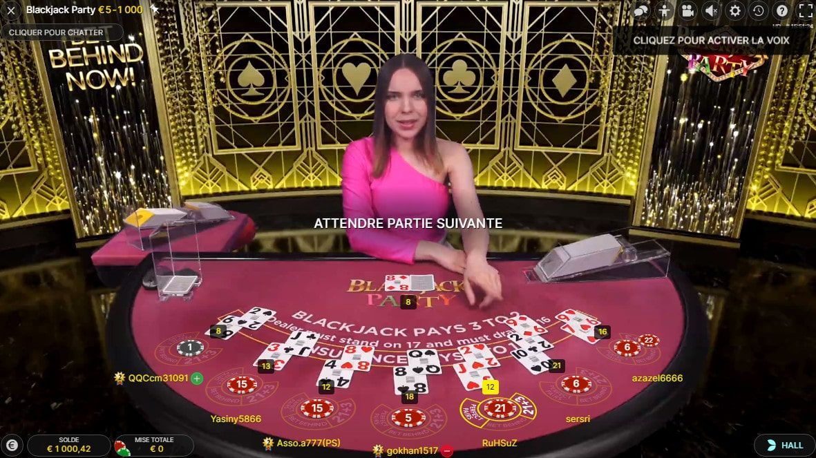 variante de blackjack avec croupiers en direct : Blackjack Party