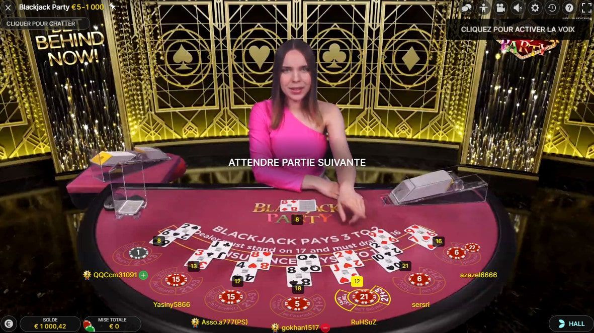 variante de blackjack avec croupiers en direct : Blackjack Party variante de blackjack avec croupiers en direct : Blackjack Party