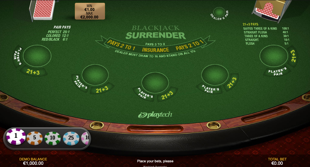 jeu de black jack en ligne : Blackjack Surrender développeur Playtech