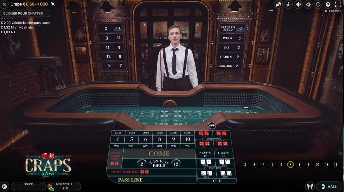 variante de jeux de casino avec croupiers en direct : Craps variante de jeux de casino avec croupiers en direct : Craps