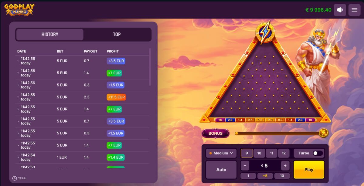 Gods Play Plinko : VeliPlay revisite le célèbre jeu Plinko.