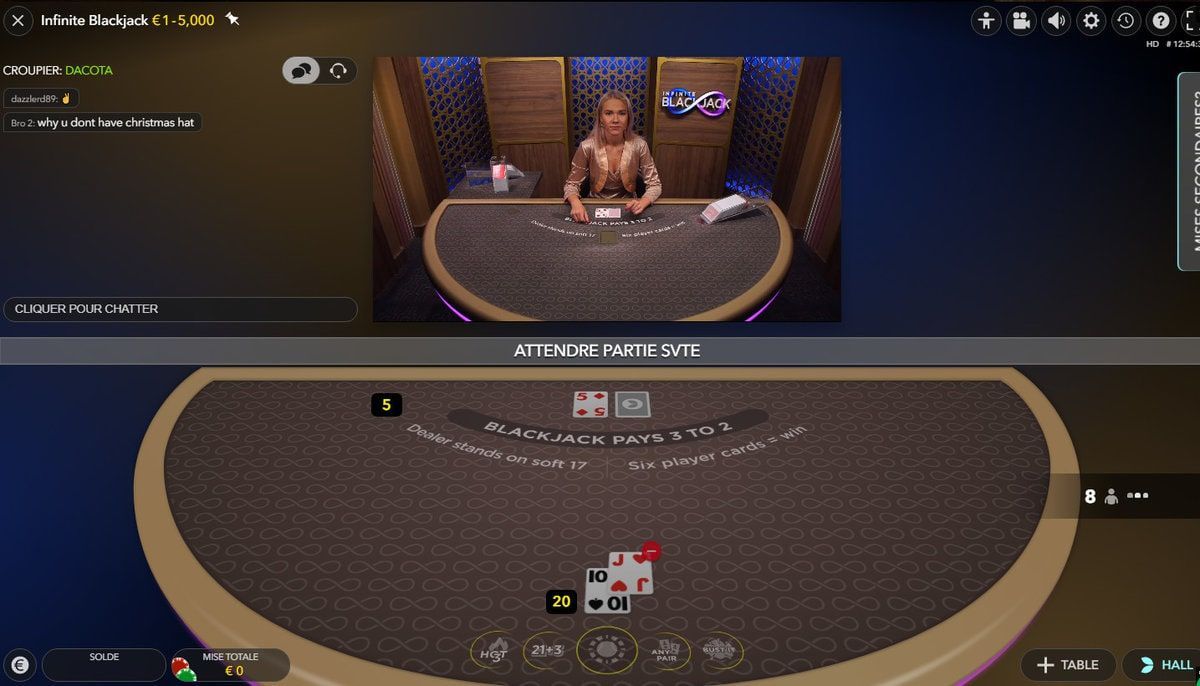 variante de blackjack avec croupiers en direct : Infinite Blackjack