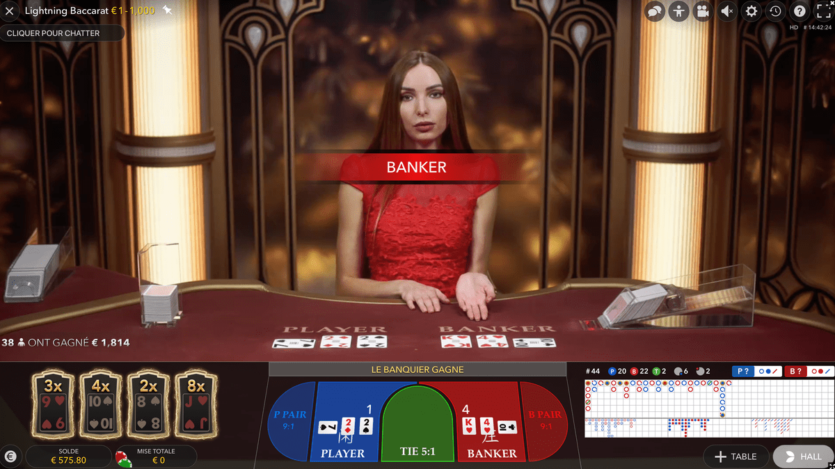 Lightning Baccarat : variante de baccarat en direct par Evolution Gaming