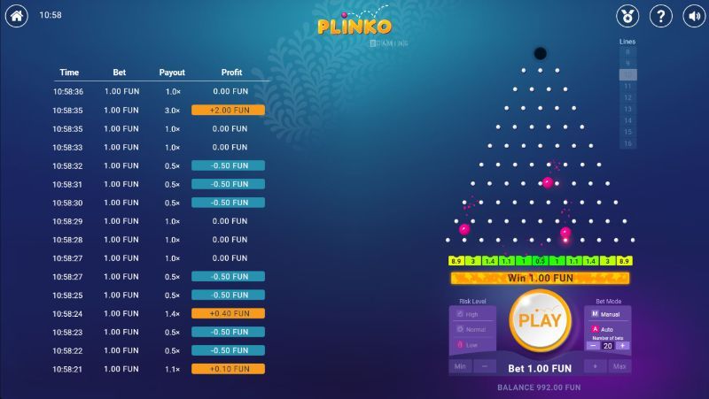 jeu de casino en ligne Plinko : Plinko (Corps)