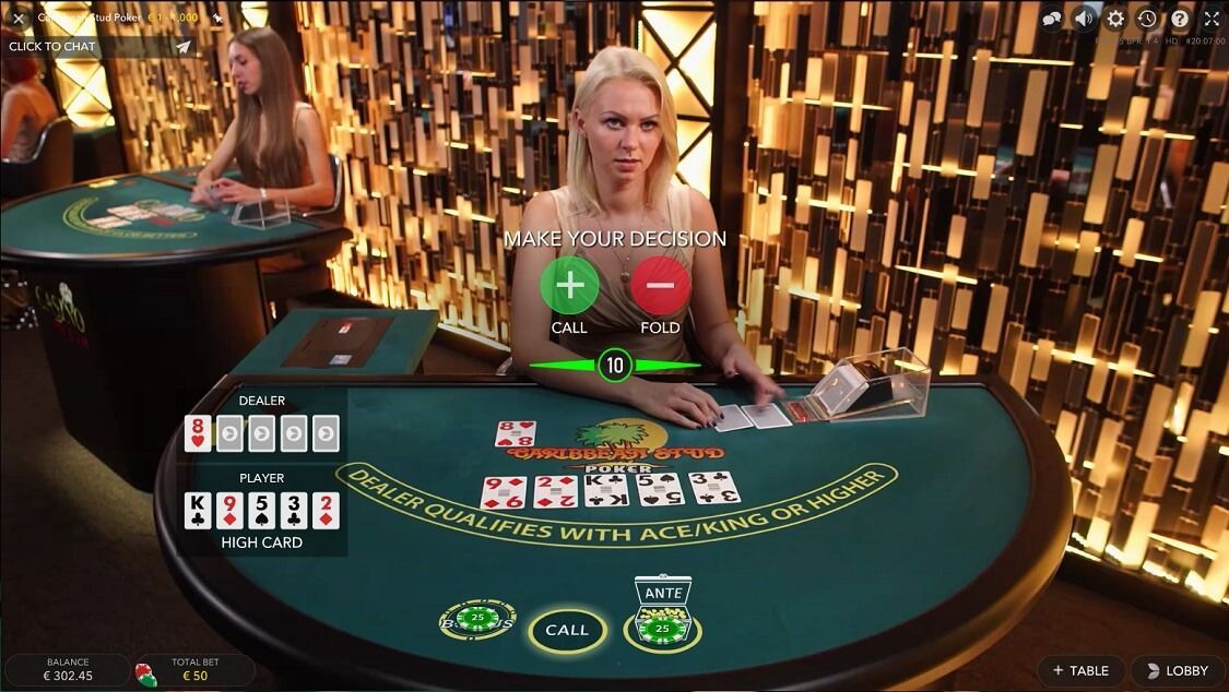 variante de poker avec croupiers en direct : Caribbean Stud Poker