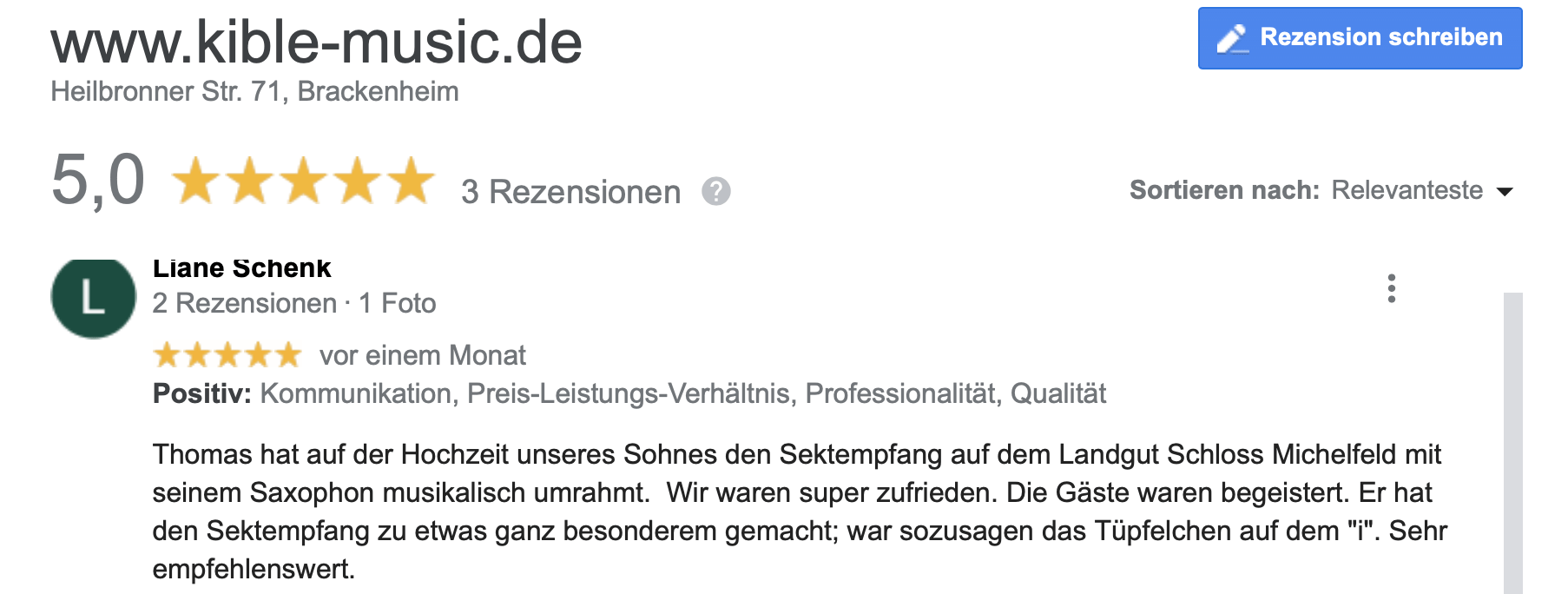 Google Rezension Saxparty Google Rezension, Saxparty, kible-music, Eventsaxophonist, Heilbronn, Ludwigsburg, Stuttgart
