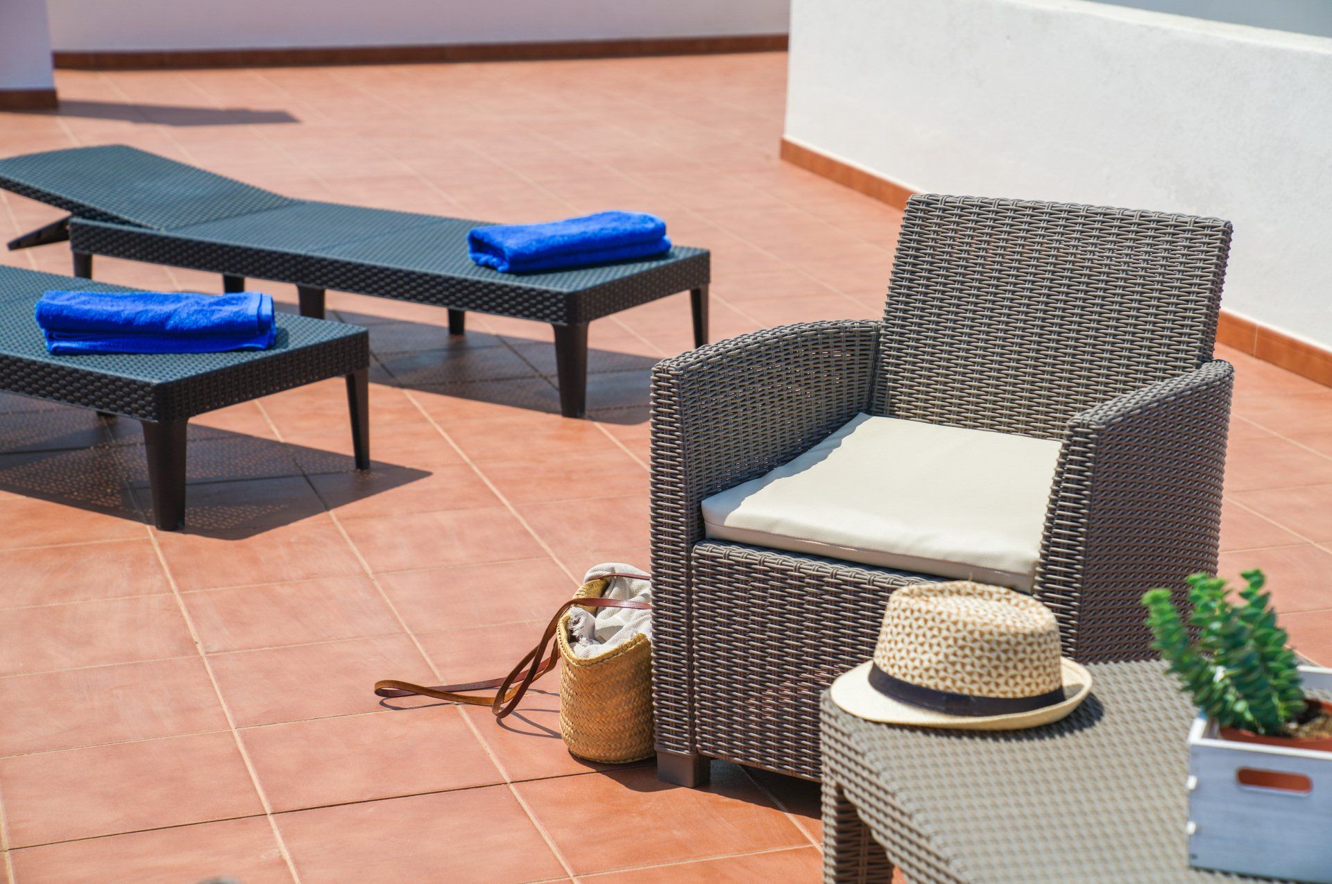 Equipamiento del Solárium de Villa Mascaró, casa de alquiler de vacaciones en Menorca.