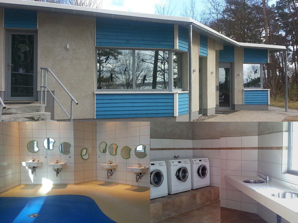 Duschen, Waschmaschinen Trockner Geschirrspülen Camping am See Alt Schwerin Sanitäranlage am Plauer See