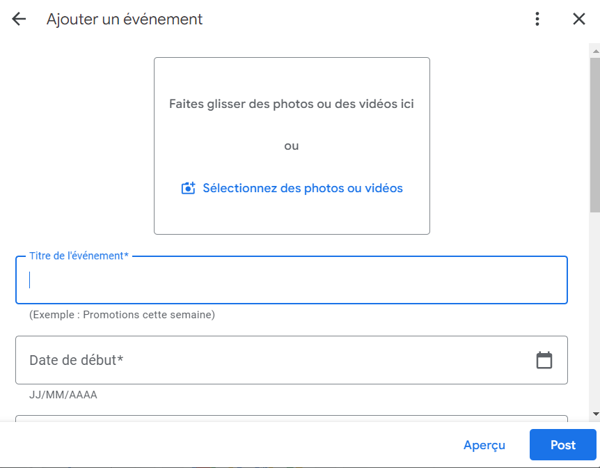 Ajouter un événement Google Post Ajouter un événement Google Post