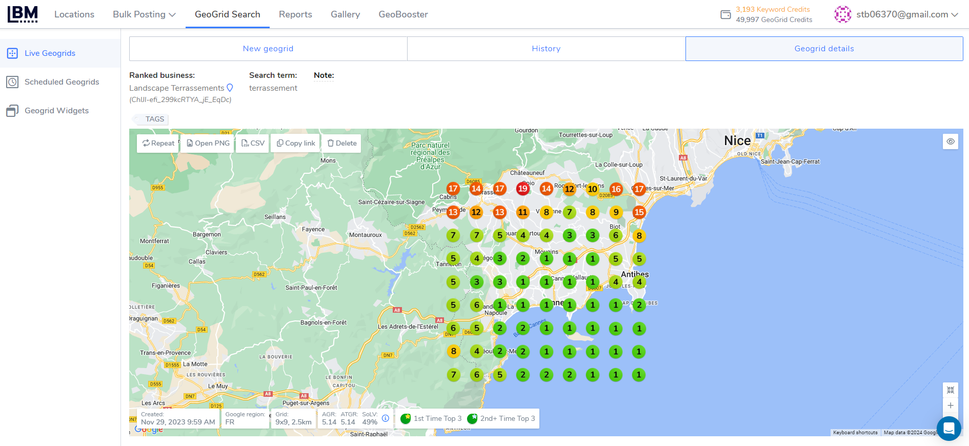 Analyse de positions de fiches Google Business avec LMB Analyse de positions de fiches Google Business avec LMB