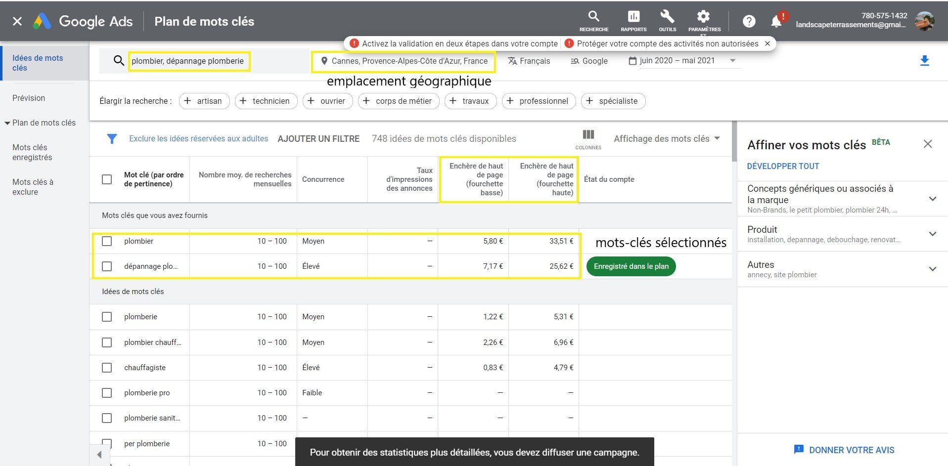 exemple de campagne google ads artisan plombier