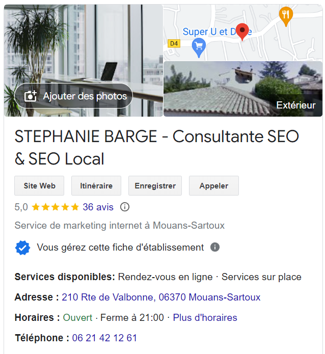 Exemple of Google Business Profile Listing Exemple of Google Business Profile Listing