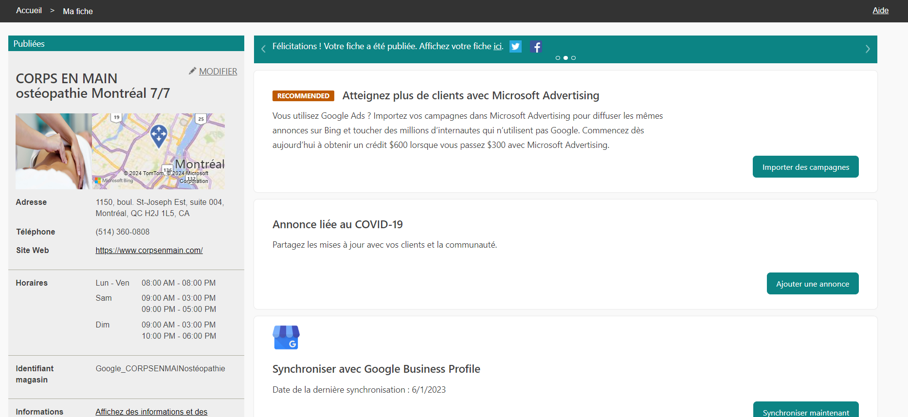 Exemple de fiche Bing Places Exemple de fiche Bing Places