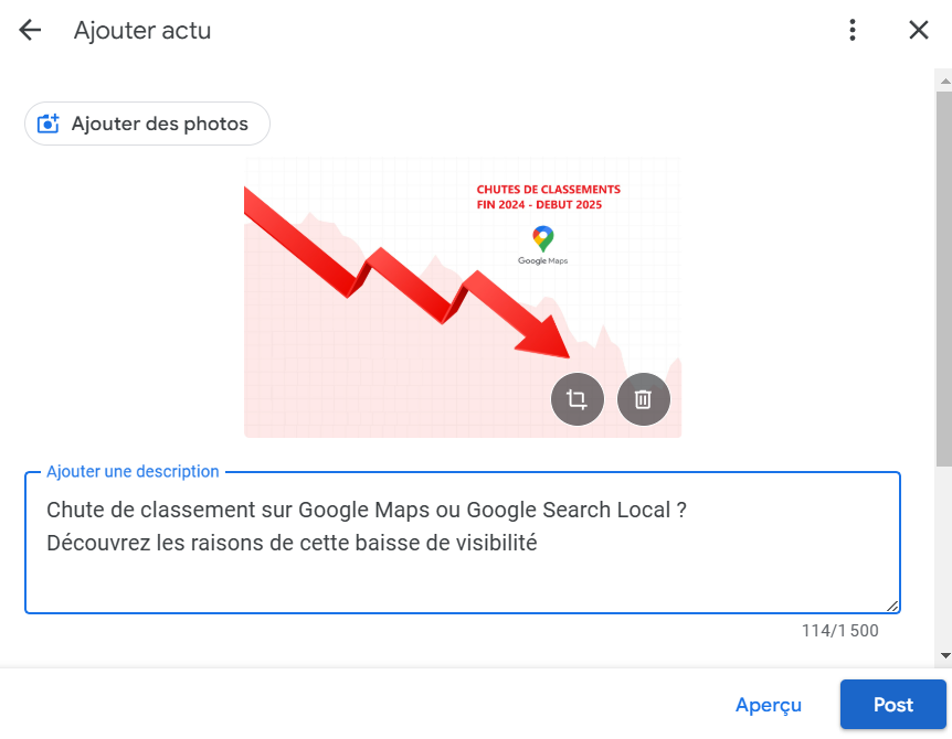 Exemple de Google post sur fiche Google Business profile et réseaux sociaux Exemple de Google post sur fiche Google Business profile et réseaux sociaux