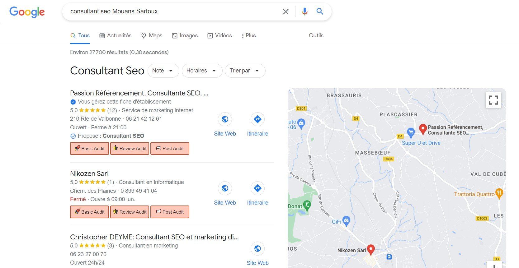 Exemple de Local Pack de Google Exemple de local Pack de Google